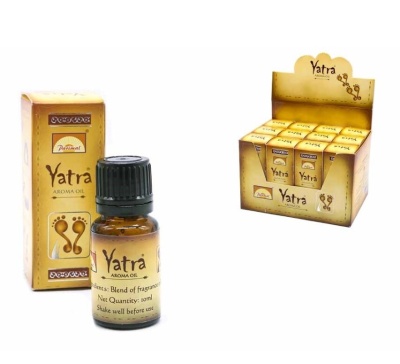 Frasco de óleo aromático Yatra com embalagem dourada e caixa expositor