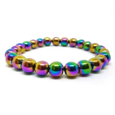 Pulseira de contas metálicas iridescentes coloridas