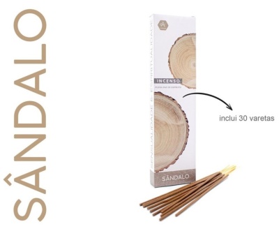 Caixa branca de incenso de sândalo com 30 varetas castanhas