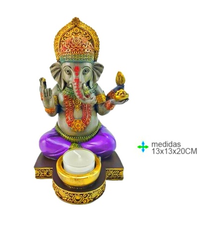Estatueta colorida do deus Ganesha com suporte para vela