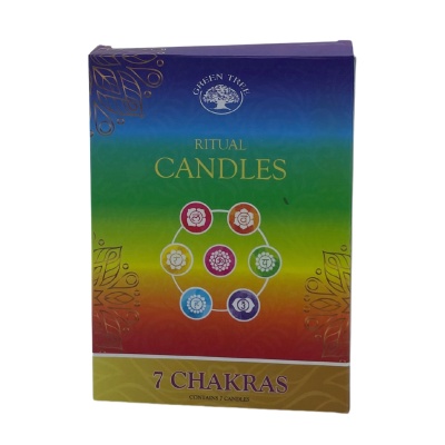 Embalagem colorida de velas Ritual Candles 7 Chakras da Green Tree