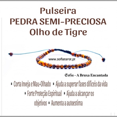 Pulseira de pedra semi-preciosa Olho de Tigre com fio azul e contas castanhas e âmbar