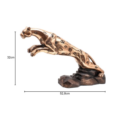 Escultura de leopardo em bronze com base de pedra