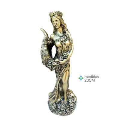 Estátua decorativa de mulher com cornucópia e moedas, 20CM
