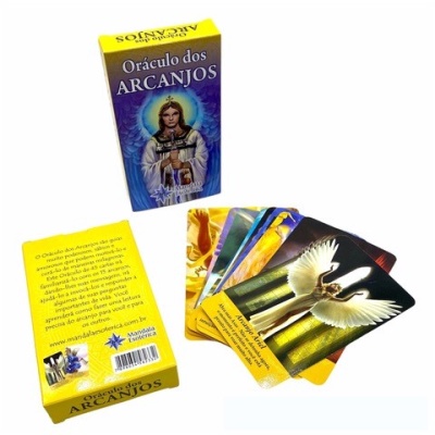 Cartas Oráculo dos Arcanjos com caixa colorida e cartas ilustradas
