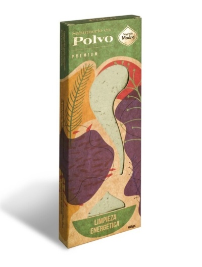 Embalagem de Sasamu Pó em Polvo Premium com design colorido e texto em espanhol