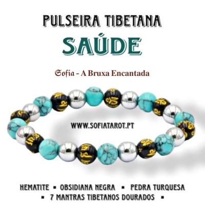 Pulseira tibetana com pedras e mantras dourados