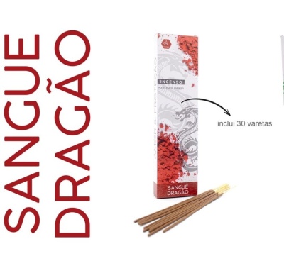 Caixa de incenso branca e vermelha com padrão floral e dragão e 30 varetas castanhas