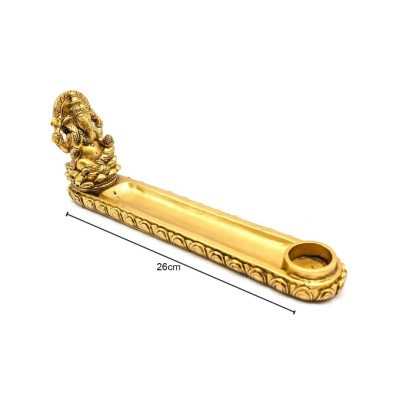 Incensário dourado decorativo com figura e suporte para incenso