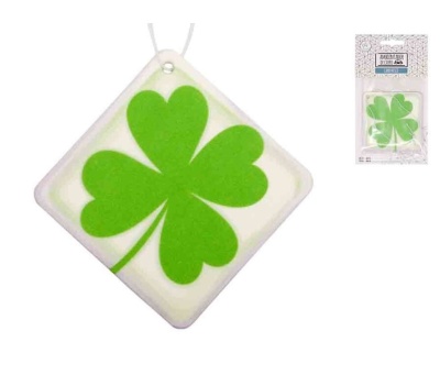 Enfeite quadrado transparente com trevo verde de quatro folhas