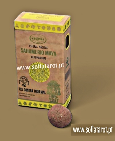 Embalagem de sahumerio maya com esfera defumadora castanha