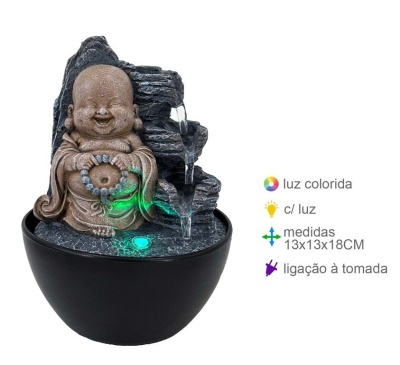 Fonte decorativa interior com figura de Buda e luz colorida
