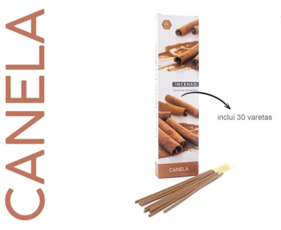 Incenso de canela com embalagem branca e varetas de incenso castanho claro