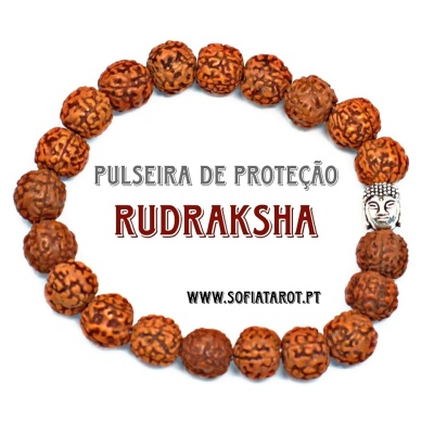 Pulseira artesanal Rudraksha com contas de madeira castanha e uma conta decorativa branca em forma de rosto