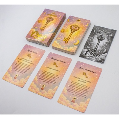 Baralho de cartas oráculo Chave do Universo com caixa, manual e cartas coloridas com texto em português