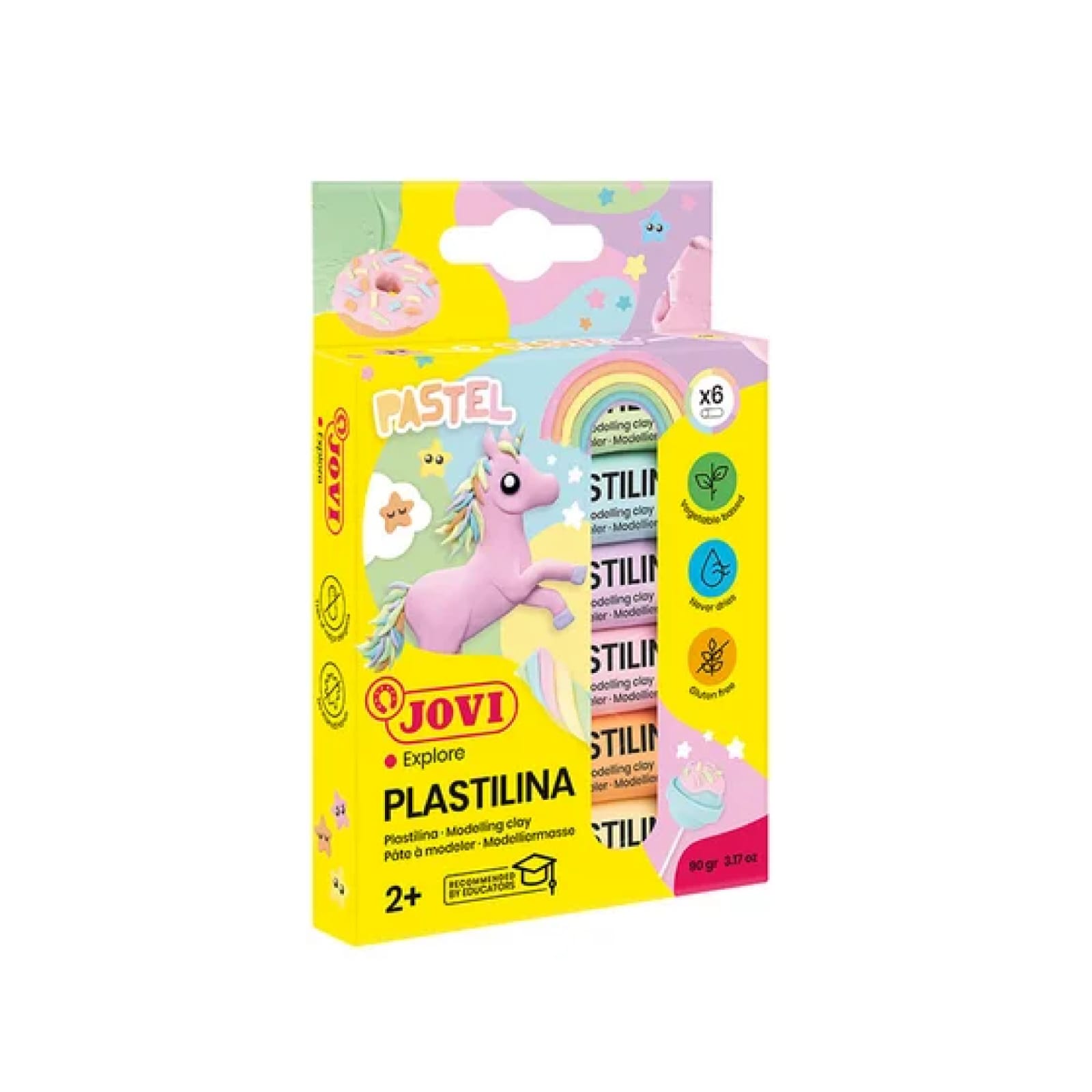 Conjunto de 6 Barras de Plasticina Cores Pastel | Jovi Caixa de plastilina Jovi Pastel com seis barras em cores pastel