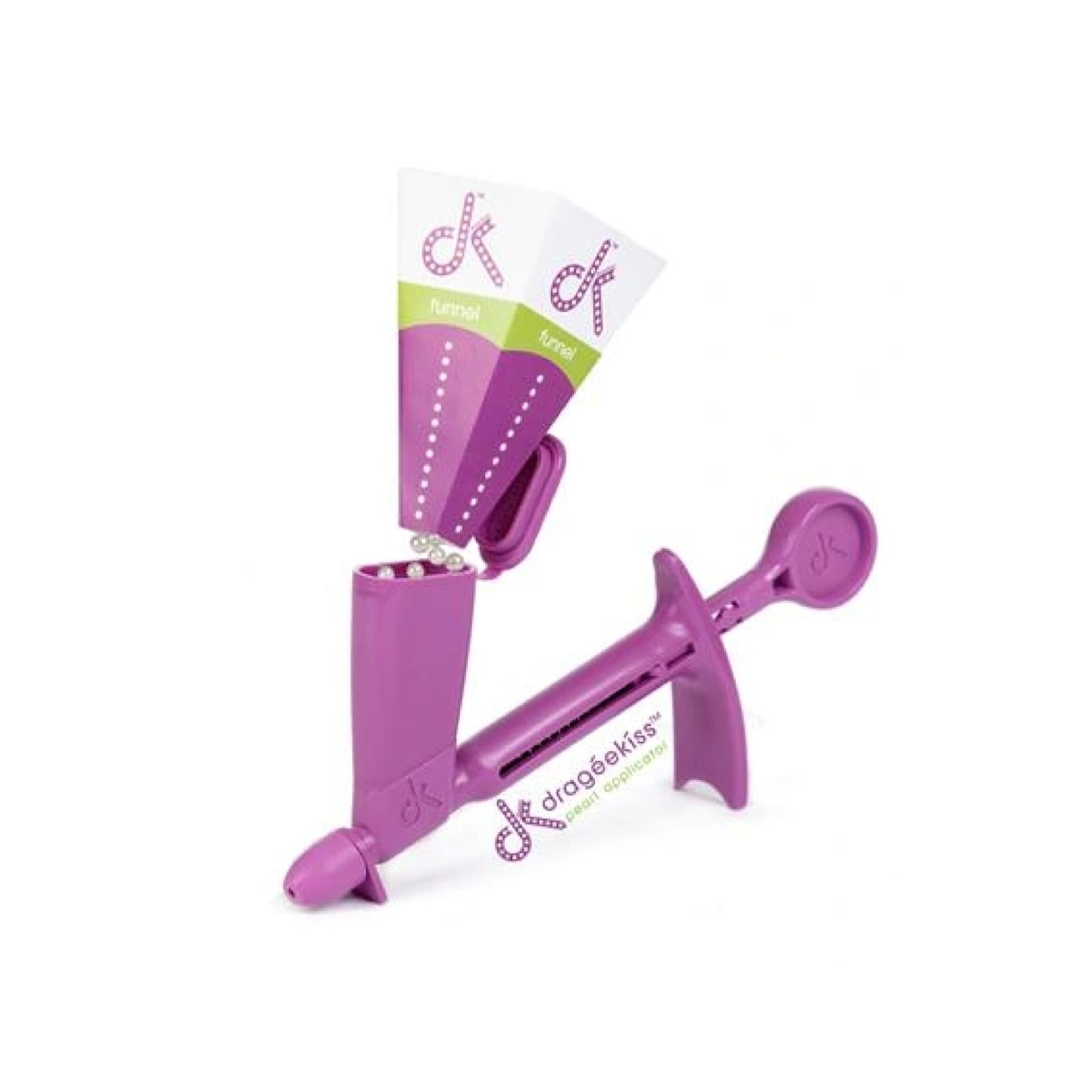 Aplicador de Pérolas Aplicador roxo Drageékiss com pérolas brancas e rótulo