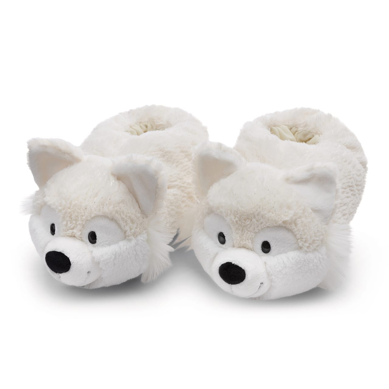 Pantufas Raposa Polar Vanja Dreamy Winter | Nici Chinelos de peluche bege claro e branco em forma de lobo