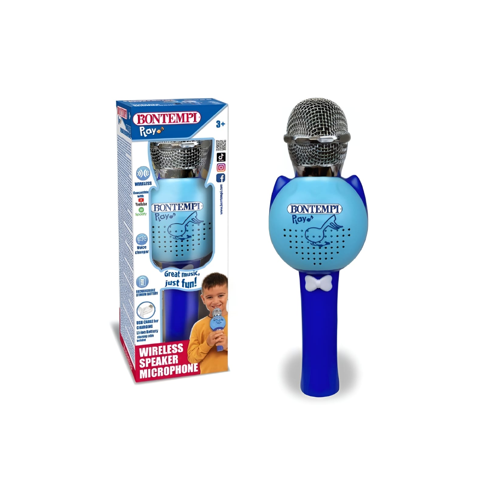 Microfone Karaoke Wireless azul Microfone azul sem fios com embalagem e marca BONTEMPI Royal