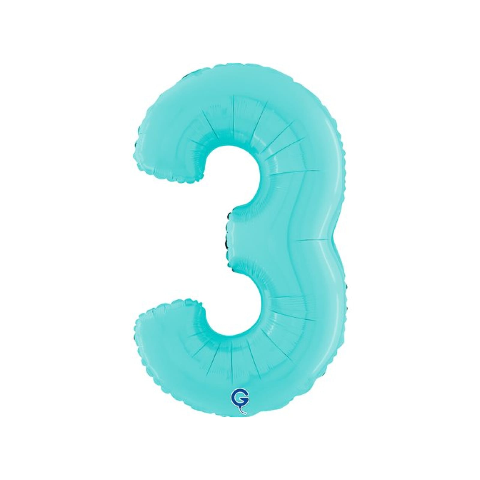 Balão Foil Nº 3 Azul Pastel - 66cm Balão azul metálico número 3 em fundo branco