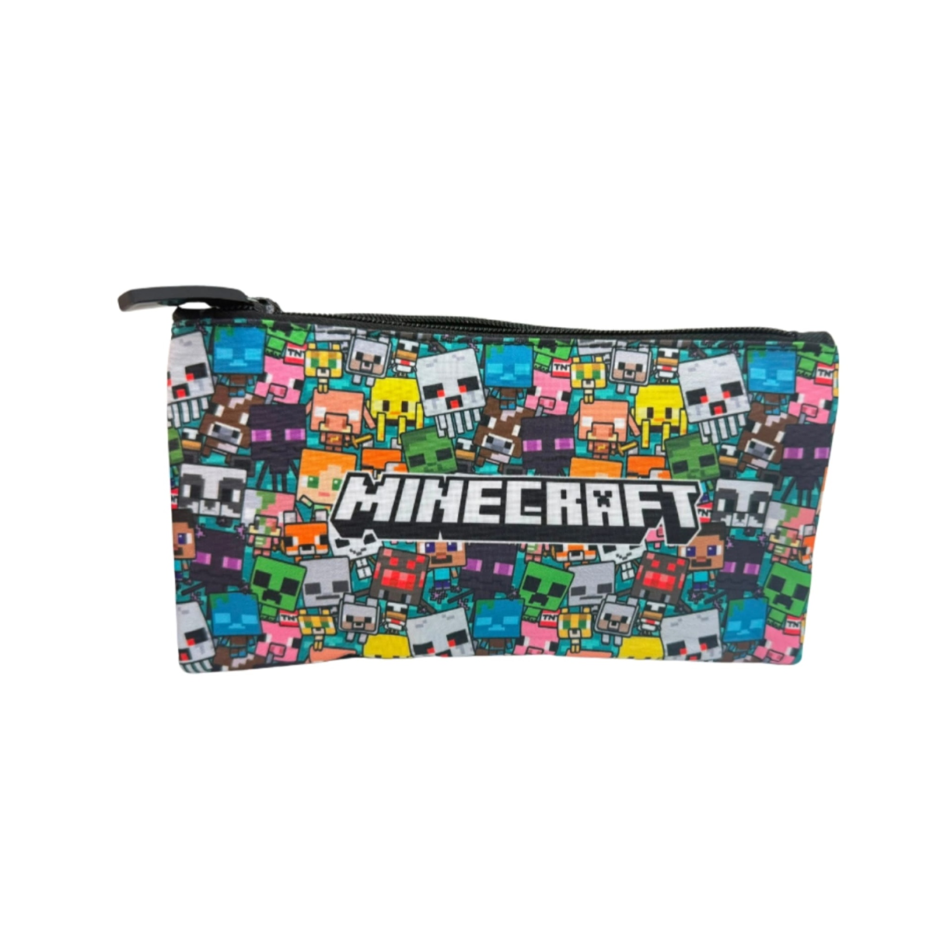 Estojo Escolar Triplo Minecraft Estojo Minecraft colorido com personagens pixelados e fecho preto