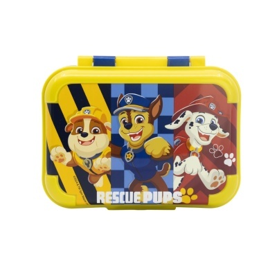Estojo amarelo Rescue Pups com personagens infantis na tampa