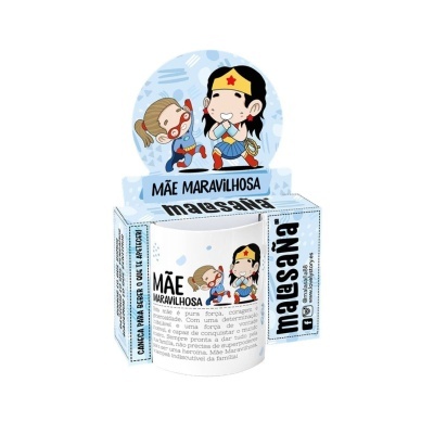 Caneca branca com desenho cartoon e texto Mãe Maravilhosa