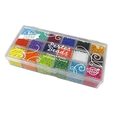 Caixa transparente com 18 compartimentos de pérolas coloridas