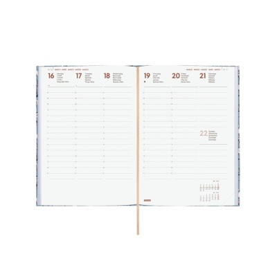 Agenda semanal aberta com datas de 16 a 22 e espaço para anotações