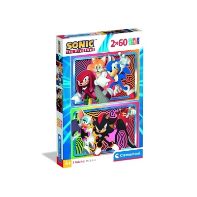 Embalagem de 2 puzzles Sonic The Hedgehog com 60 peças cada e personagens coloridos