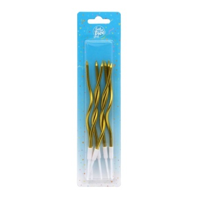 Conjunto de velas de aniversário douradas torcidas em embalagem azul