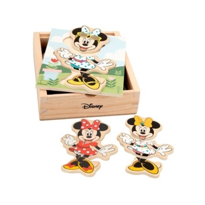 Quebra-cabeças em madeira da Minnie Mouse com caixa natural