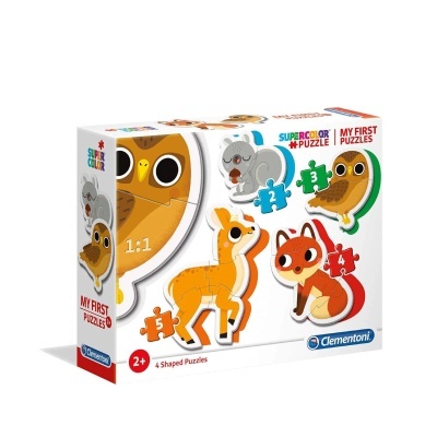 Caixa de puzzle de animais para crianças, com imagens coloridas e 4 puzzles diferentes.