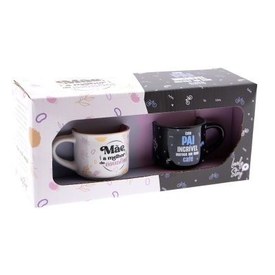 Conjunto de duas canecas para mãe e pai em embalagem decorativa