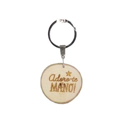Porta-chaves redondo em madeira com gravação a laser 'Adoro-te MANO!'