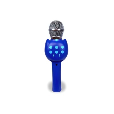 Microfone portátil azul com botões na parte frontal