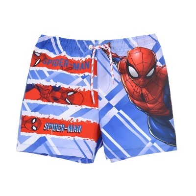 Calções de banho infantil Spider-Man azul com imagem do herói e texto