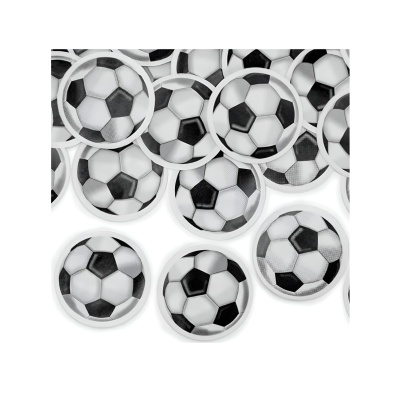 Botões com desenho de bolas de futebol preto e branco