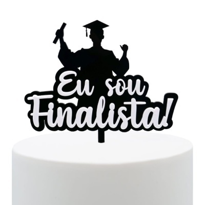 Topper para bolo com texto Eu sou Finalista! e figura de formatura