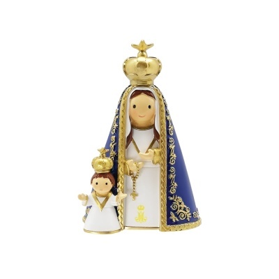 Figuras religiosas de porcelana com manto azul e coroas douradas