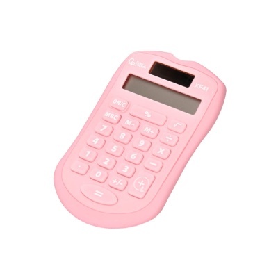Calculadora rosa com visor e botões