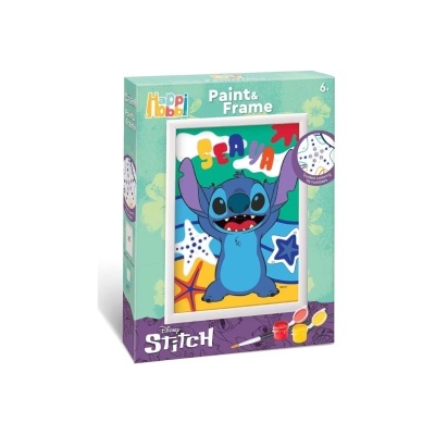 Conjunto de pintura e moldura com imagem do Stitch da Disney e tintas coloridas
