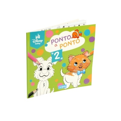 Livro infantil Disney Baby PONTO a PONTO 2 com gato e bolinhas coloridas na capa