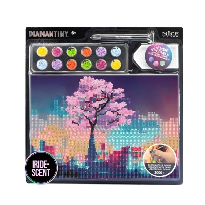 Kit de ponto de diamante para crianças com imagem de árvore rosa pixelada e acessórios