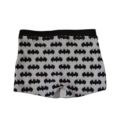 Cuecas boxer cinza com padrão de bat-sinal preto e cintura preta