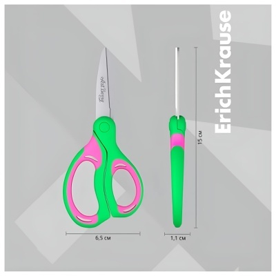 Tesoura ErichKrause verde e rosa com lâmina de aço inoxidável