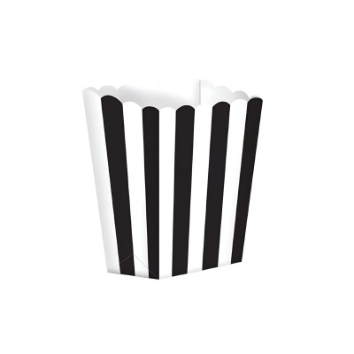 Embalagem para pipocas de papel com riscas pretas e brancas