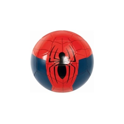 Bola de futebol vermelha e azul com padrão Spider-Man e aranha preta