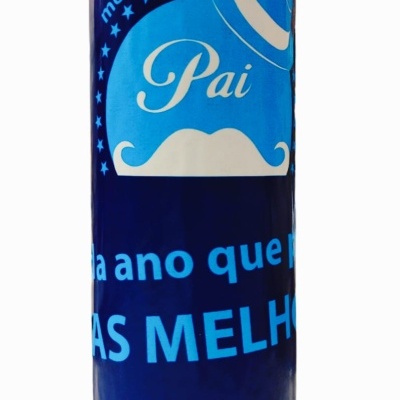 Lata azul com texto e símbolos associados ao tema 'melhor Pai'