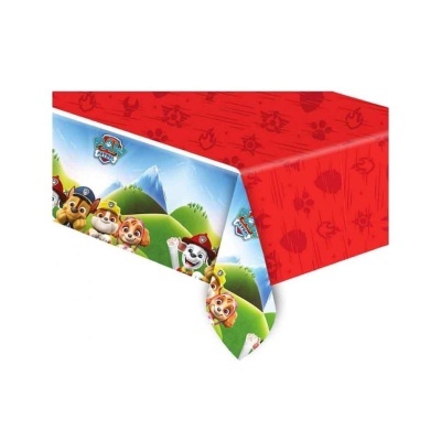 Toalha de mesa Paw Patrol com personagens em fundo colorido